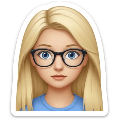 Fille 20ans qui a des cheveux long et blond  avec des lunettes et des yeux bleu- gris avec du mascara sur les yeux sticker