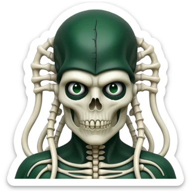 HR giger, wires, dark green, black flesh undead sorcerer, head. bones and skin sticker