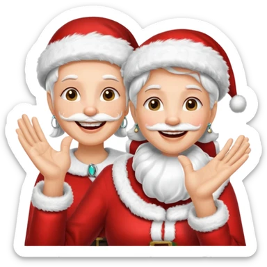 SANTA Y MAMA CLAUSE SONRIENDO CON ORTODONCIA EN DIENTES Y MANO SALUDANDO 5 DEDOS sticker