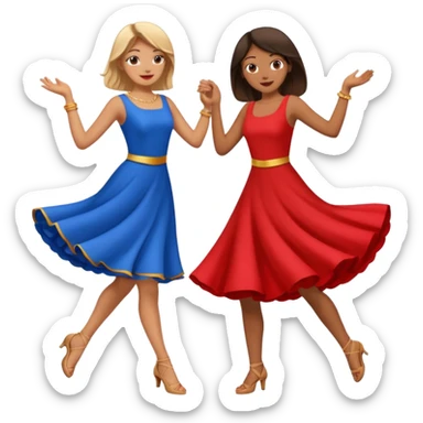 two people dancing- one wearing read and one wearing bue sticker