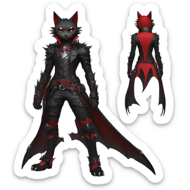 cool edgy elegant beautiful black punk red ethereal fantasy emo pretty nargacuga-bat-cat-Fakemon collar harness pouch warrior full body sticker