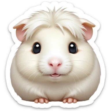 Cinematic Cute White Guinea Pig Portrait Emoji, Head tilted playfully and inquisitively, showcasing a silky, immaculate white fur with a natural glow, round, sparkling dark eyes filled with curiosity, Simplified yet irresistibly adorable features, highly detailed, glowing with a warm, friendly light, high shine, affectionate and lively, stylized with a touch of whimsy, bright and endearing, soft glowing outline, capturing the essence of a mischievous yet loving guinea pig, so playful it feels like it could nuzzle out of the screen and into your arms! sticker