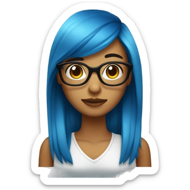 Chica con gafas redondas azules, con el pelo negro y ojos marrones sticker
