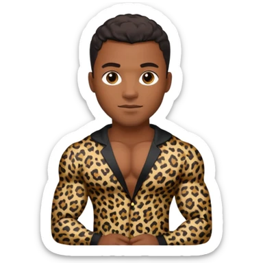 Handsome Black guy with brown skin tone, with muscular build, wearing black leapard print pajamas  sticker