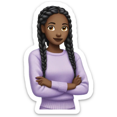 pretty black girl with long black braids with a light purple sweater sticker