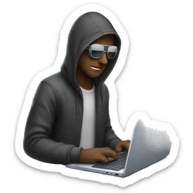 a real person, a hacker, doing something on a laptop. sticker
