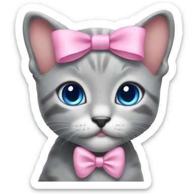 blue eyes grey kitten with pink bow on head sticker
