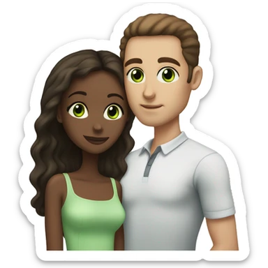 balding white guy with green eyes kissing darker girl with dark brown hair and brown eyes sticker