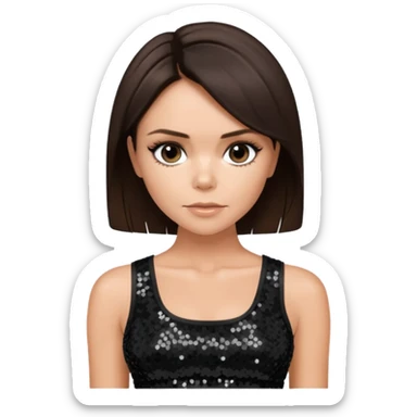 Victoria Beckham with dark brown hair, black sequin crop top sticker