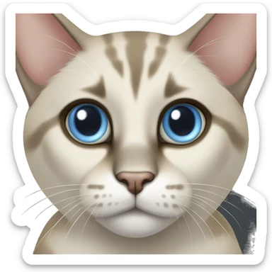 Thai breed adult cat with a light cream-brown body, dark gray nose and face, ears, and paws. sharp ears, and striking light blue eyes  sticker