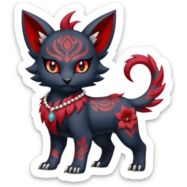 Asian-painted tattooed oriental Floral gothic edgy emo cool and ruby-jewelry-adorned Absol-Litten-Amaura-fusion-Fakemon-animal-creature  sticker