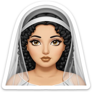 big plus size, arab, veil long black curly hair, baddie,pretty, makeup, lipgloss, black eyeliner, modest
 sticker