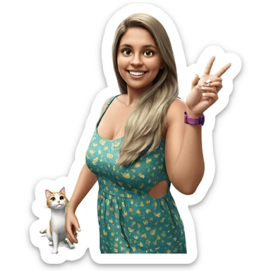 girl in dress with cat sticker