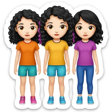 Haz algo relaciono con Disney donde haya quatre chicas con el tono de piel carne, una con el pelo rizado largo, una con el pelo muy corto negro, una con el cabello ondulado mediano y la otra con el pelo negro largo para poner en la parte delantera de la camiseta sticker