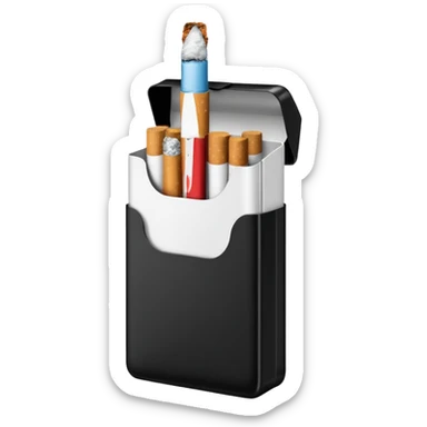 Minimalistic cigarette pack emoji, metallic black and white sticker