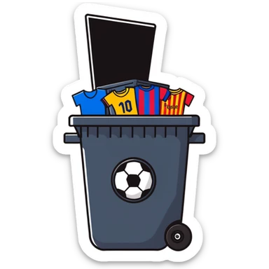Barcelona soccer team in a trash can sticker