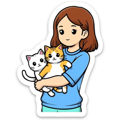 girl holding two cats sticker