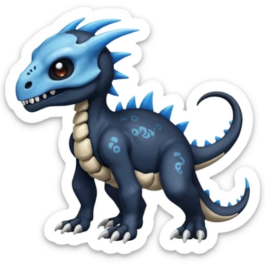 Shiny Dark Black And Blue Duskull-Cubone-Salandit-Fakémon-hybrid-creature (full body)  sticker