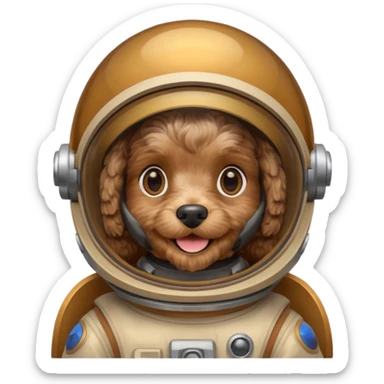Brown cockapoo wearing a space helmet sticker