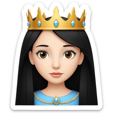 Female face with long straight black hair brown eyes and eyelashes with a princess crown on head  sticker