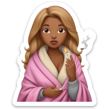 Curvy, light brown long hair, pretty black girl light pink lipgloss smoking wrapped in blanket sticker