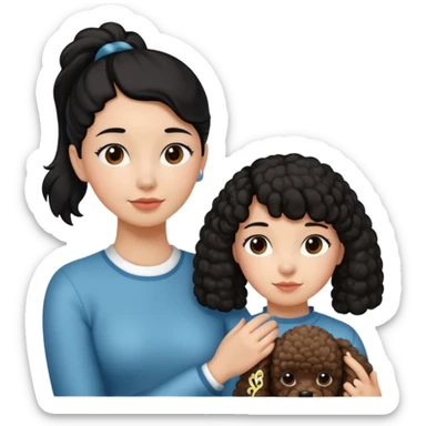 Ponytail black hair girl with brown Poodle say goodbye  sticker