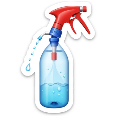 a spray bottle spraying water onto a burn wound. sticker