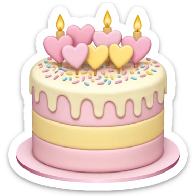 Cake with hearts and sprinkles in soft pink, beige and yellow pastel colors sticker