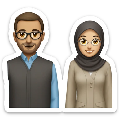 A brune couple the girl wearing hijab and the guy wearing white glasses and he’s bald  sticker