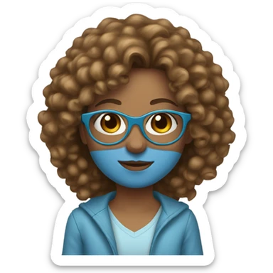 Wearing light blue round glasses Light brown girl with light brown eyes and long curly hair sticker