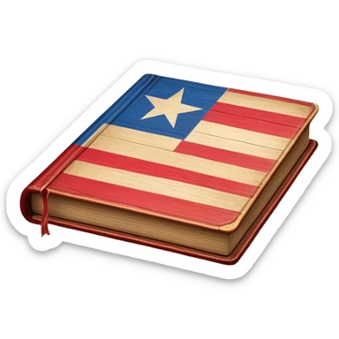 Elegant aged book with the Puerto Rican flag subtly embossed on the cover, carved wooden theater stage symbol, vintage textured cover with warm wood and parchment tones, slightly glowing, representing the eternal legacy of scenic design sticker