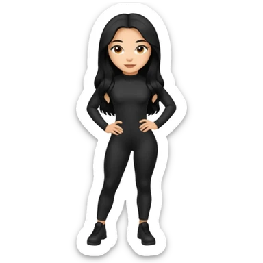 Make a lightskin Hispanic thick girl with long black hair. Wearing an all black tight jumpsuit  sticker