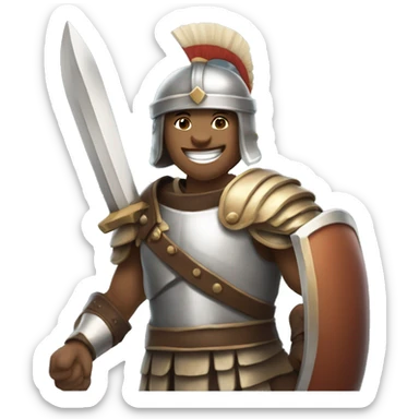 A gladiator in light armor and a helmet, extending a scroll as if offering a gift, with a friendly and relaxed smile.

 sticker