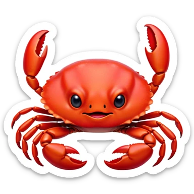 Cinematic Cute Red Crab Portrait Emoji, Head tilted playfully and inquisitively, featuring a compact, vibrant scarlet carapace with adorably small, expressive eyes and gentle, rounded pincers, Simplified yet irresistibly adorable features, highly detailed, glowing with a warm, friendly oceanic glow, high shine, affectionate and lively, stylized with a touch of seaside whimsy, soft glowing outline, capturing the essence of a mischievous yet loving red crab that seems as if it could pinch its way out of the screen into your arms! sticker