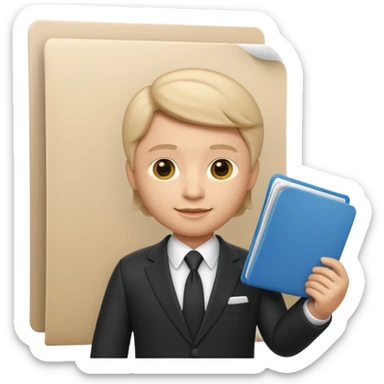 Apple Memoji-style 3D emoji of a diplomat wearing a formal suit holding a document or folder, soft shading, rounded shapes, no background. sticker