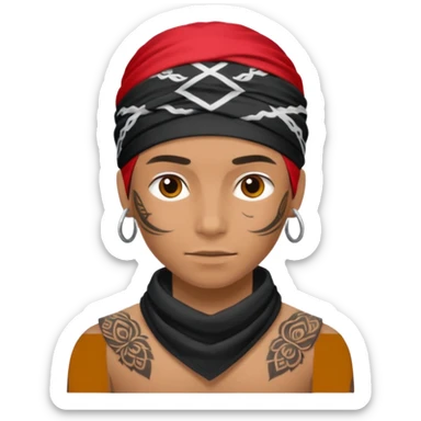 a human with bandana and tattoo sticker
