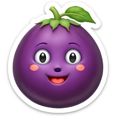 an eggplant nestled within a peach, cute and expressive, emoji style sticker