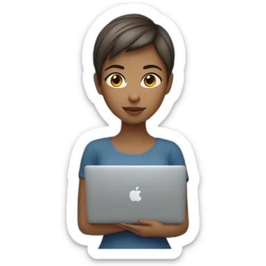 girl with short hair using a MacBook to work sticker
