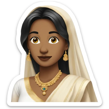  beige skin ;Black long hair wearing white saree sticker