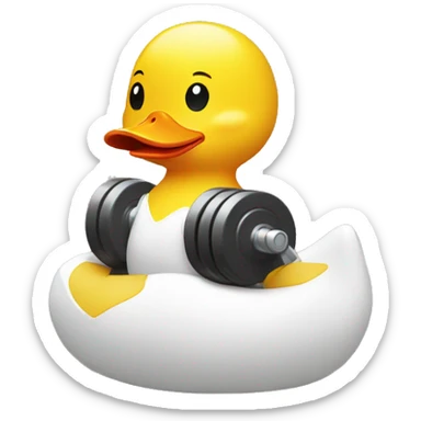 a sitting rubber duck, lifting weights, side view sticker