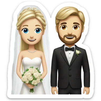 Groom with brown hair and beard and bride with long blonde hair  sticker