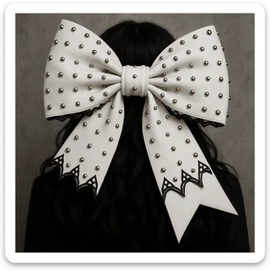 Edit the image to depict a white gothic bow oversized with silver studs in a general style. sticker
