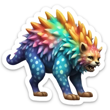 a colorful edgy vernid-fionbri-animal-creature with splash patterns full body sticker