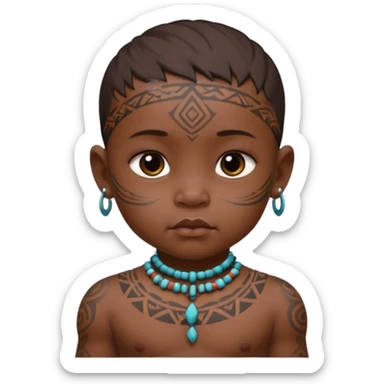 tatooed baby on neck and face, tribal ancient sticker