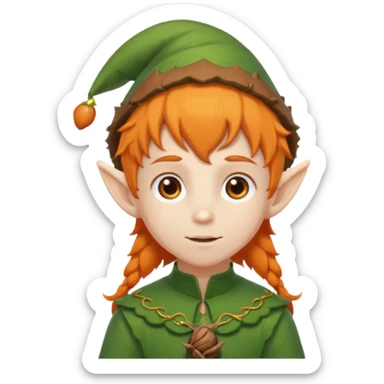 Orange Haired Elf, Elf boy with orange ponytail and acorn hat sticker