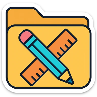 folder icon for 'school' with crossed pencil and ruler, modern colors, rounded shape sticker