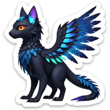 Black Dark Exotic Beaked Feathery Nocturnal Neon-glowing Abyssal Nightly Abyss-Cat-Gryphon-Salandit-Nargacuga-Silvally-Fakémon Creature (full body) sticker