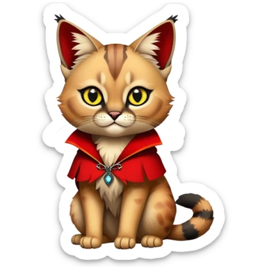 Gothic exotic Red and black and edgy and cute shiny Fantasy-Siamese-Bobcat-Caracal-Scottish-Fold-feline-Fakémon-feline-hybrid (full body) sticker