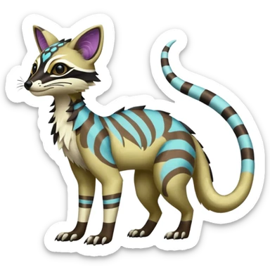Rare realistic exotic cute epic pretty beautiful handsome gorgeous aesthetic colorful vibrant Vernid-Protogen-Primagen-Wickerbeast-Genet-species-Fakemon-hybrid-creature by LiLaiRa, beautiful intricate markings, full body sticker
