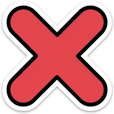 thick and rounded red X icon with transparent background sticker